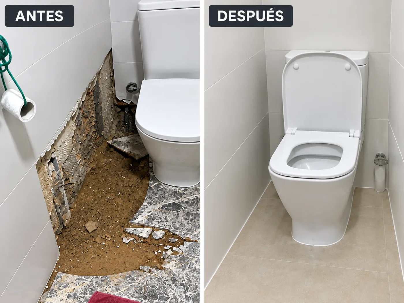 Antes y después de la reforma de un baño en Valencia por Reformas Jiménez